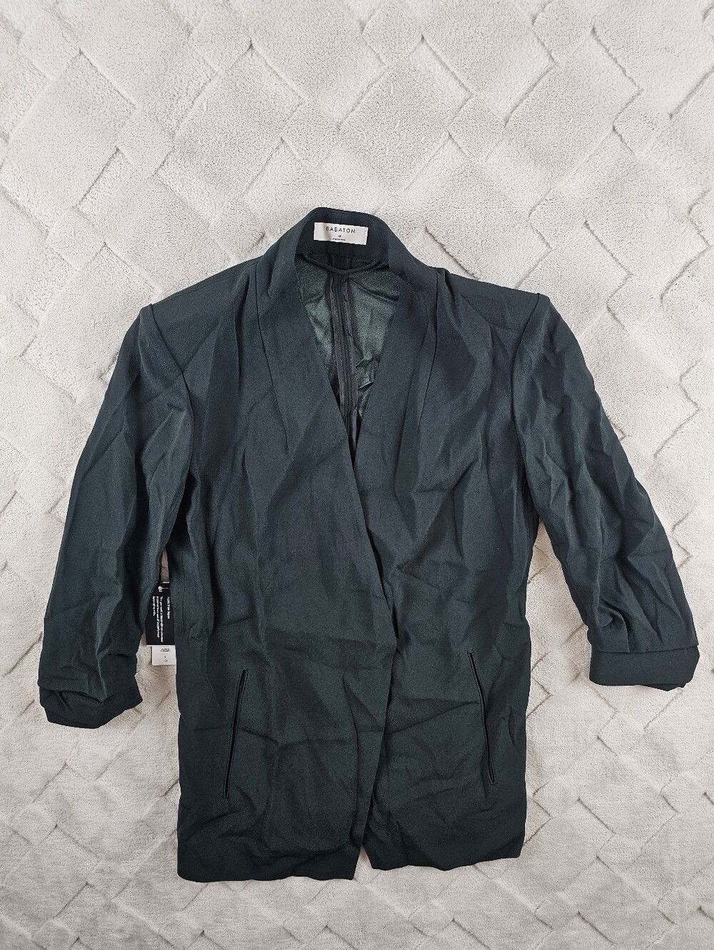 Babaton Power Blazer Womens 0 Green Slim Fit Open Front Crepe Blazer